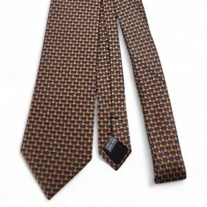 Vintage BEL HOMME Silk Tie Blue‎ Orange Gold Geometric Diamond Hand Made Necktie